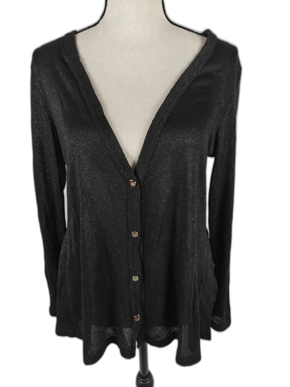 Women’s H.I.P. Cardigan Black Shimmer Pleated Back Size Medium
